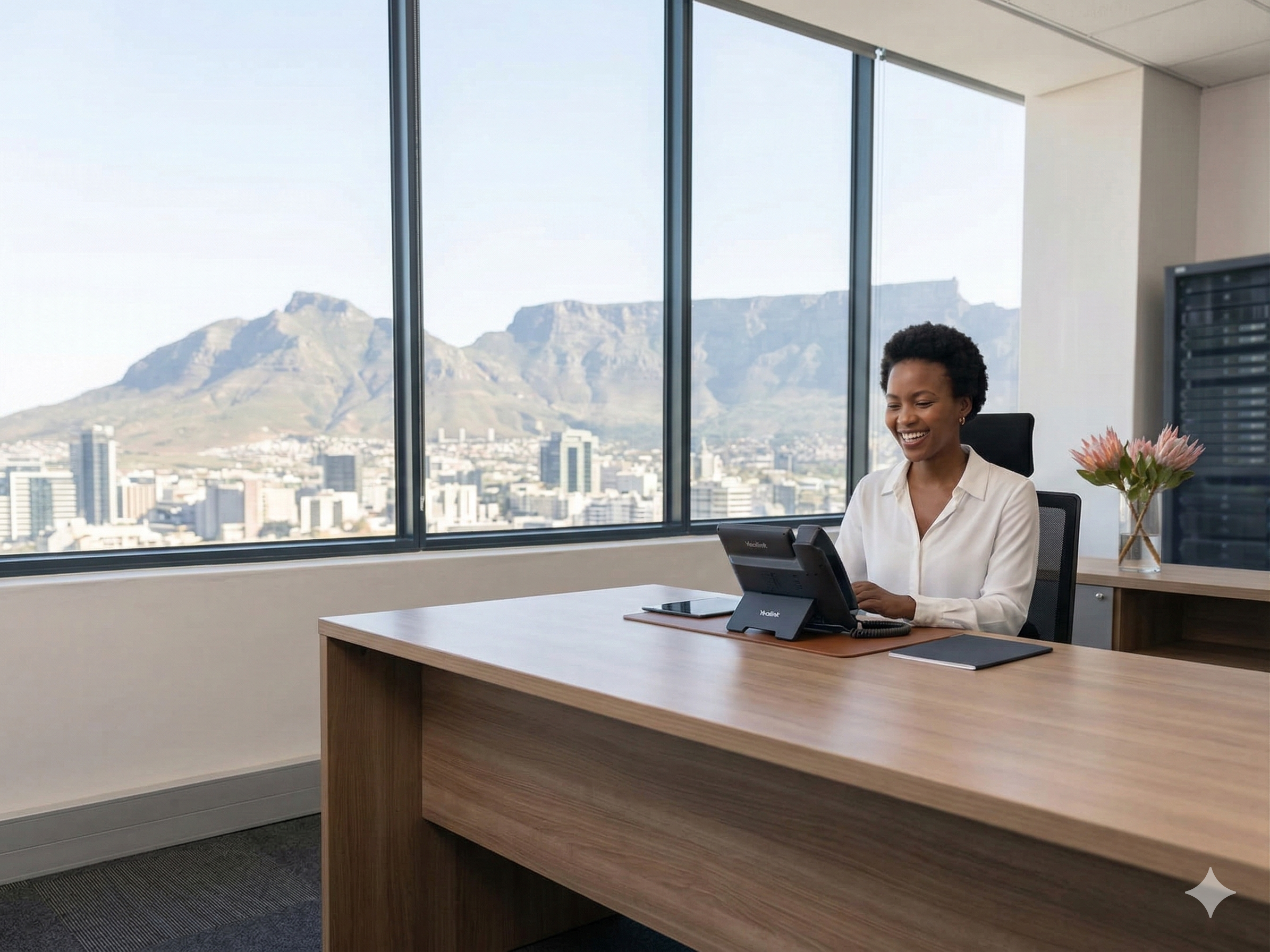 Receptionist with VoIP Phone